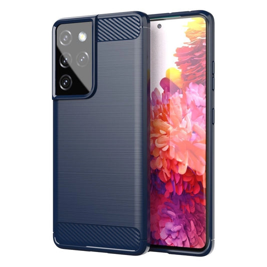 Carbon Case Flexible Cover TPU Case for Samsung Galaxy S21 Ultra 5G blue_0