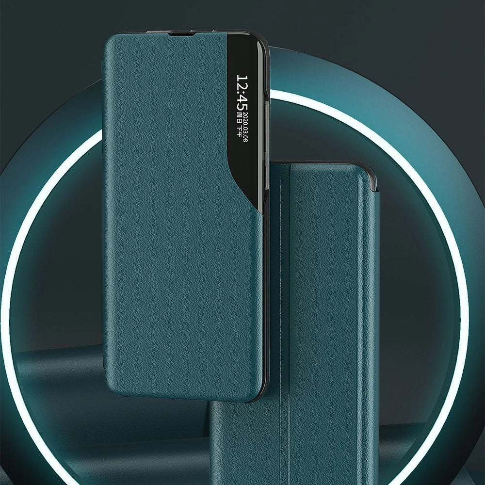 Eco Leather View Case elegant bookcase type case with kickstand for Samsung Galaxy A72 4G blue_3