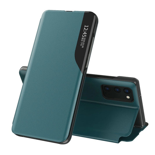 Eco Leather View Case elegant bookcase type case with kickstand for Samsung Galaxy A72 4G green_0