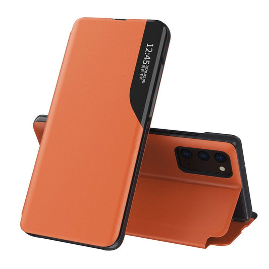 Eco Leather View Case elegant bookcase type case with kickstand for Samsung Galaxy A72 4G orange_0