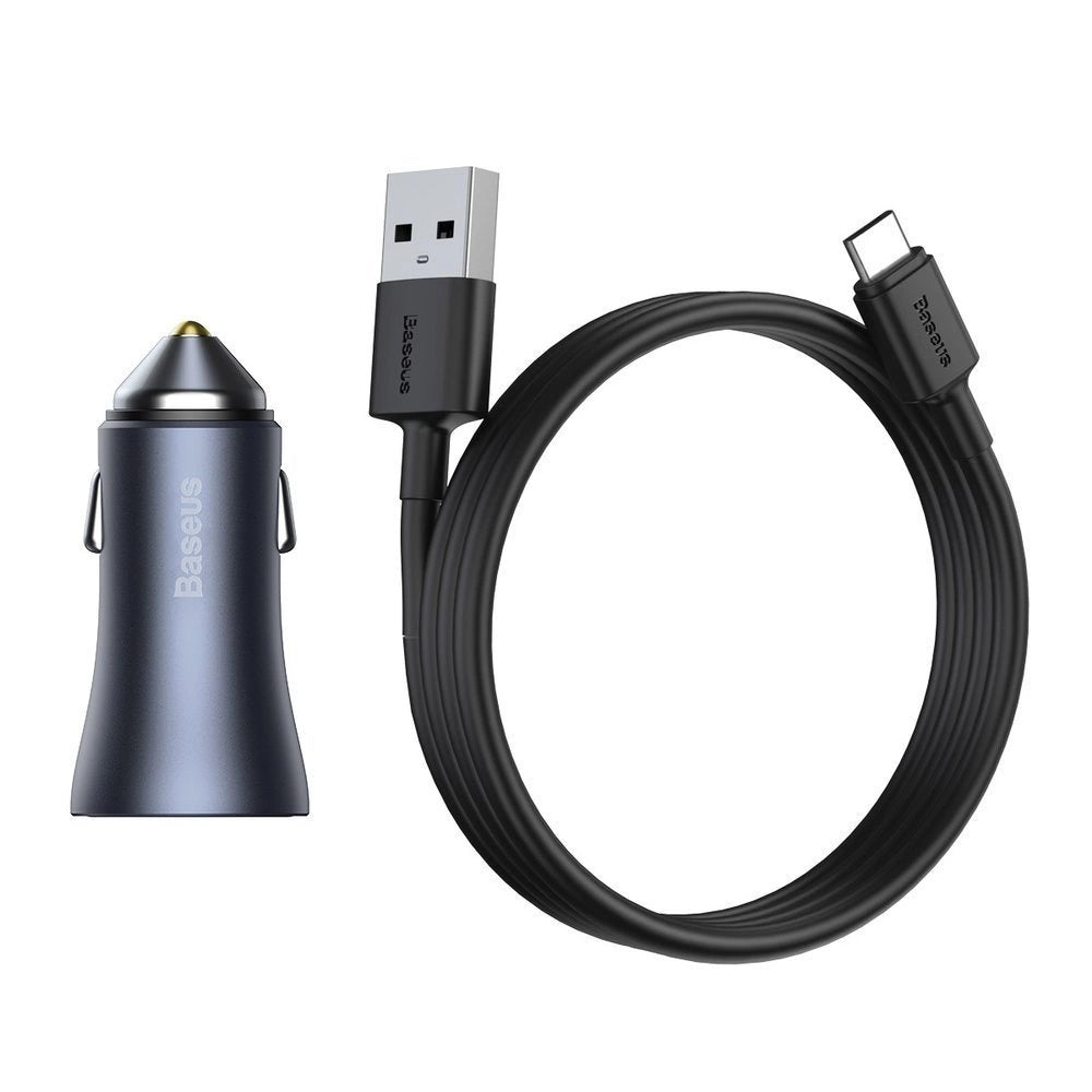 Baseus Golden Contactor Pro fast car charger 2x USB 40 W Quick Charge SCP FCP AFC + USB cable - USB Type C gray (TZCCJD-A0G)_12