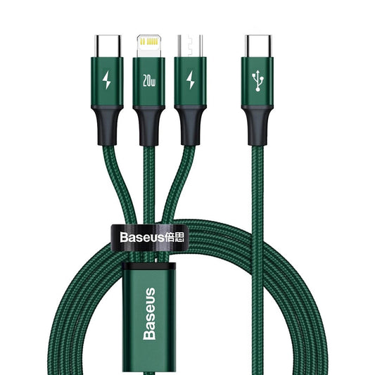 Baseus Rapid Series 3in1 USB-C - USB-C / Lightning / micro USB cable 20W PD 1.5m - green_0