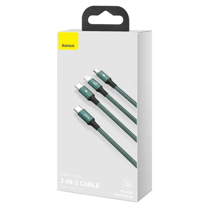 Baseus Rapid Series 3in1 USB-C - USB-C / Lightning / micro USB cable 20W PD 1.5m - green_8