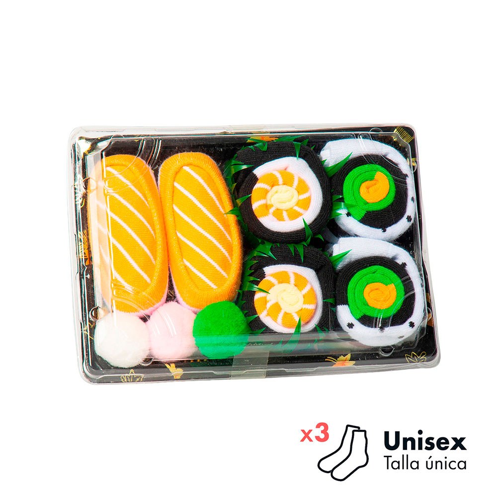 Meias em caixa de presente modelo sushi, 3 pares, unissexo, tamanho Ãºnico_0