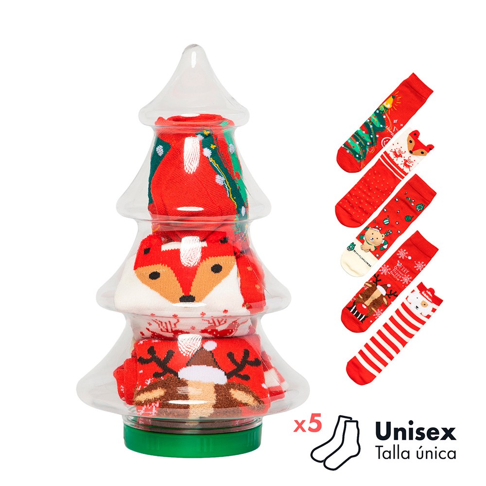 Meias em frasco com forma de Ã¡rvore de natal, 5 pares, unissexo, tamanho Ãºnico_0