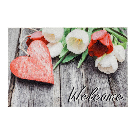 Tapete de interior, deco print, 40 x 60 cm, 100% poliamida, flores coraÃ§Ã£o welcome_0