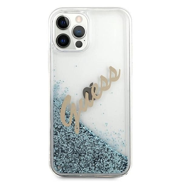Guess GUHCP12LGLVSBL iPhone 12 Pro Max 6.7" blue/blue hardcase Glitter Vintage Script_2