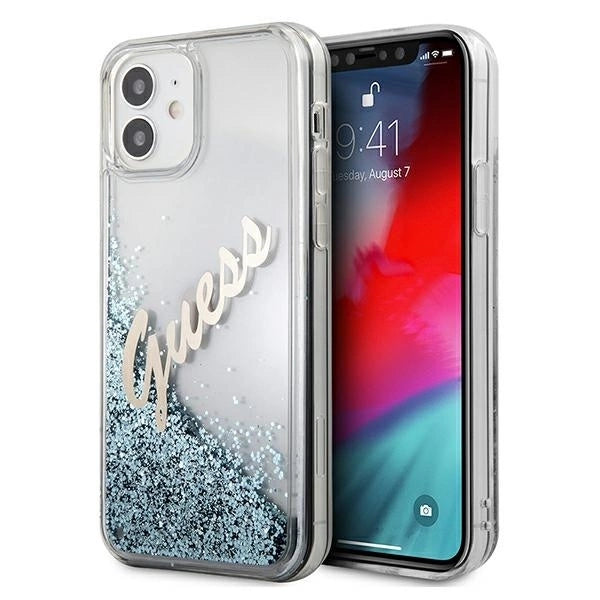 Guess GUHCP12SGLVSBL iPhone 12 mini 5.4&quot; blue/blue hardcase Glitter Vintage Script_0