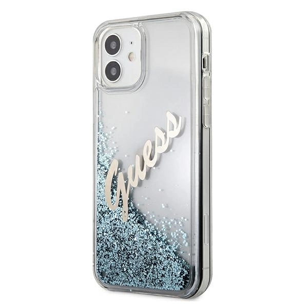 Guess GUHCP12SGLVSBL iPhone 12 mini 5.4&quot; blue/blue hardcase Glitter Vintage Script_1