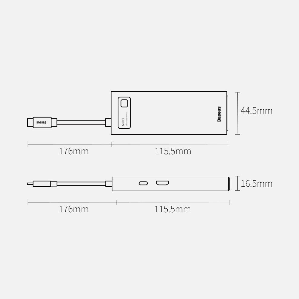 Baseus Metal Gleam Series 5-in-1 Multifunctional HUB USB Type C - USB Type C Power Delivery 100 W / HDMI 4K 30 Hz / 3x USB 3.2 Gen 1 (CAHUB-CX0G)_32