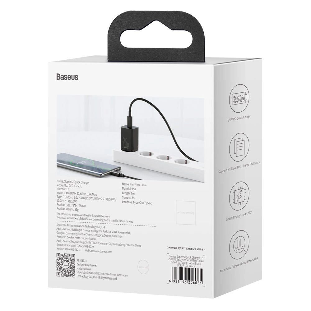 Baseus Super Si fast charger Quick Charge 3.0 Power Delivery 25W 3A + Cable USB Type C - USB Type C 3A 1m black (TZCCSUP-L01)_10