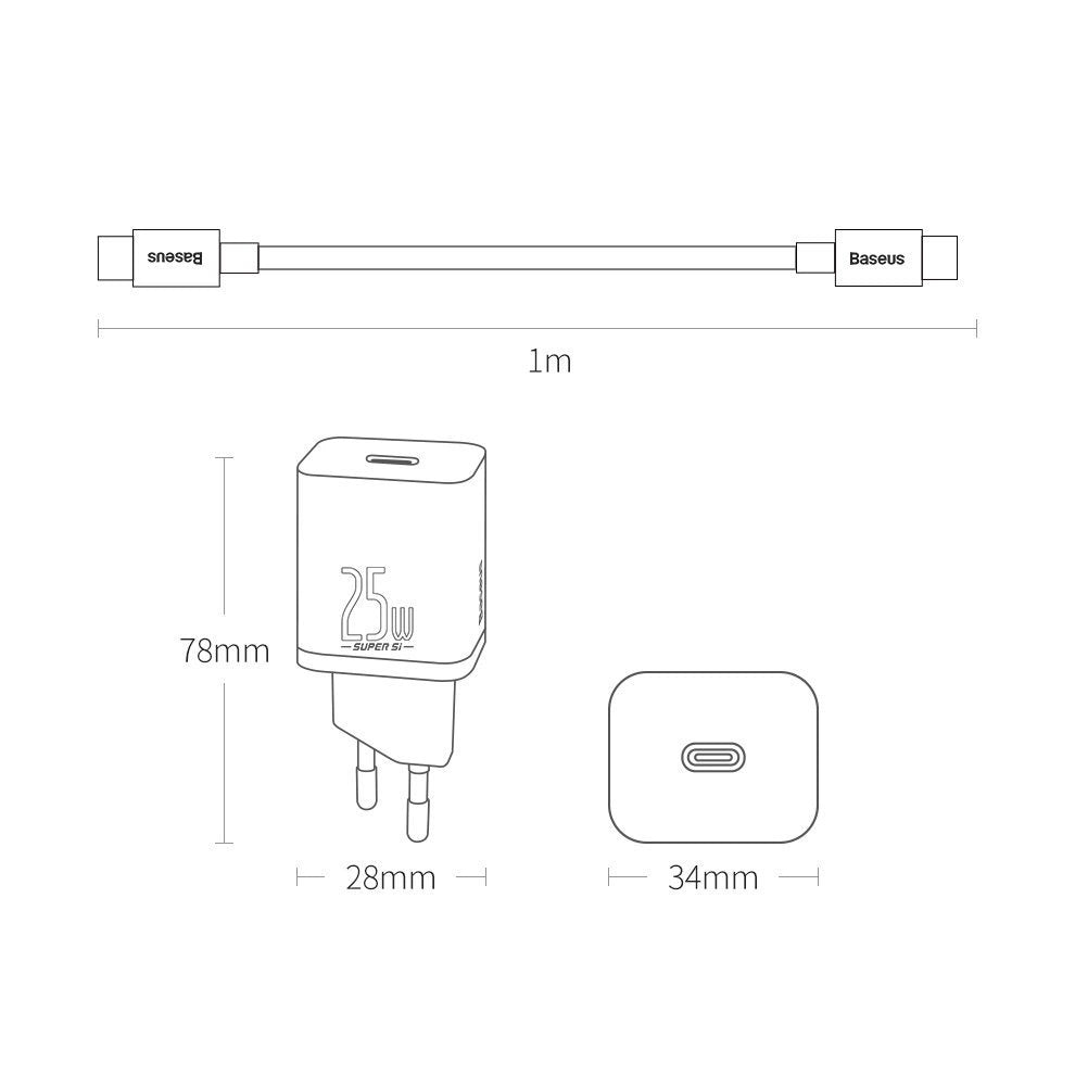 Baseus Super Si fast charger Quick Charge 3.0 Power Delivery 25W 3A + Cable USB Type C - USB Type C 3A 1m black (TZCCSUP-L01)_30