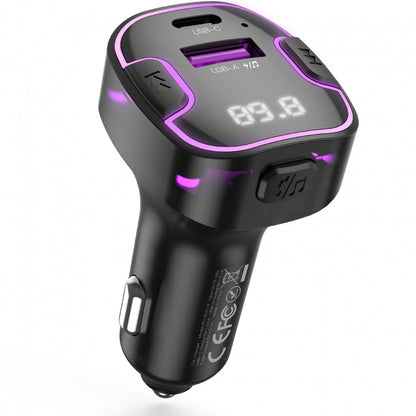 Adaptador Bluetooth FM XO Design BCC12 com Carregador USB A e USB C Preto