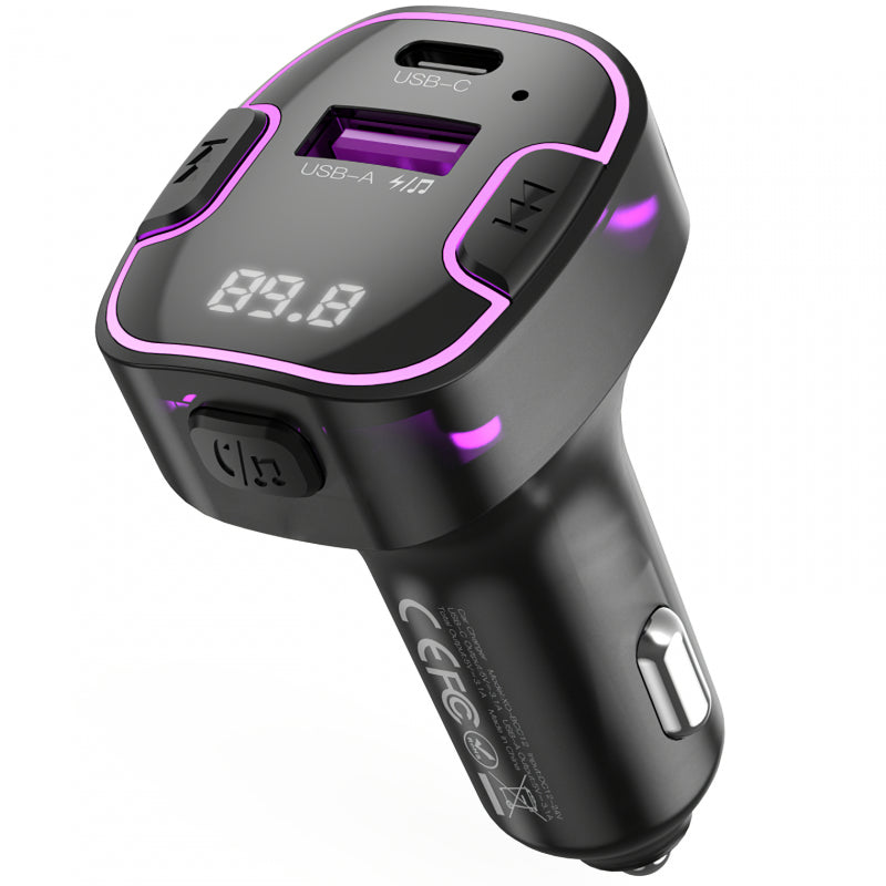 Adaptador Bluetooth FM XO Design BCC12 com Carregador USB A e USB C Preto