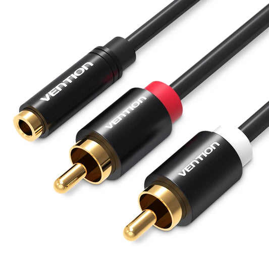 Cabo Stereo Jack 3.5 Fêmea para 2x RCA Macho 2m Vention VEN-CAB_VAB-R01-B200