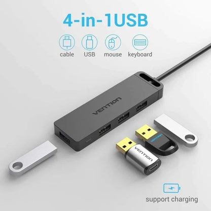 Hub USB 3.0 Vention CHLBD 4 Portas USB-A 5Gbps com Alimentação Micro-USB