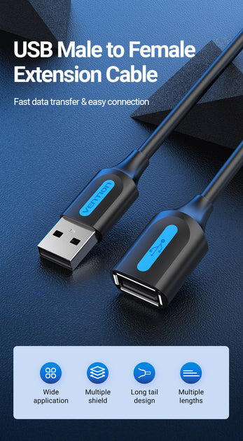 Cabo Alargador USB 2.0 Macho para Fêmea 50cm Vention CBIBD
