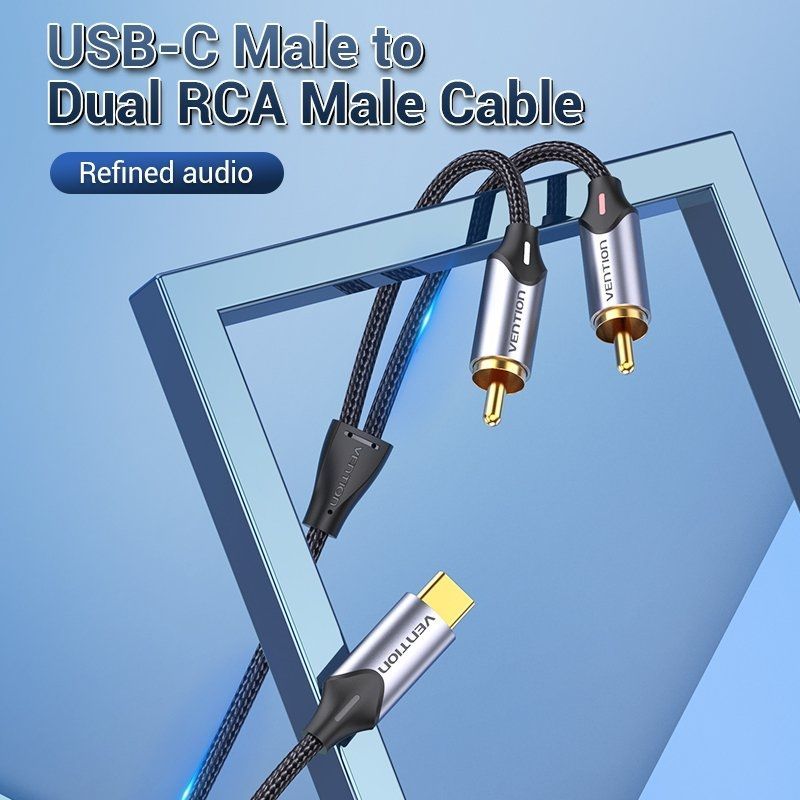 Cabo Conversor 2x RCA Macho - USB Tipo-C Macho / 1.5m / Cinza