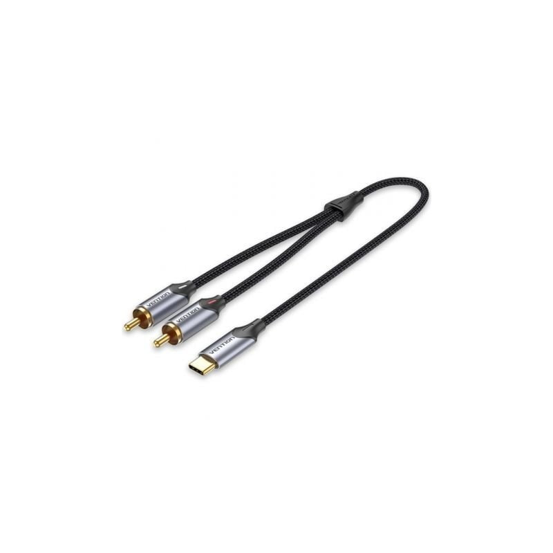 Cabo Conversor 2x RCA Macho - USB Tipo-C Macho / 1.5m / Cinza