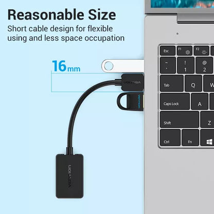 Placa de Som Externa Vention / USB / 2.1 /  com 2 Portas / 0.15m / Preta