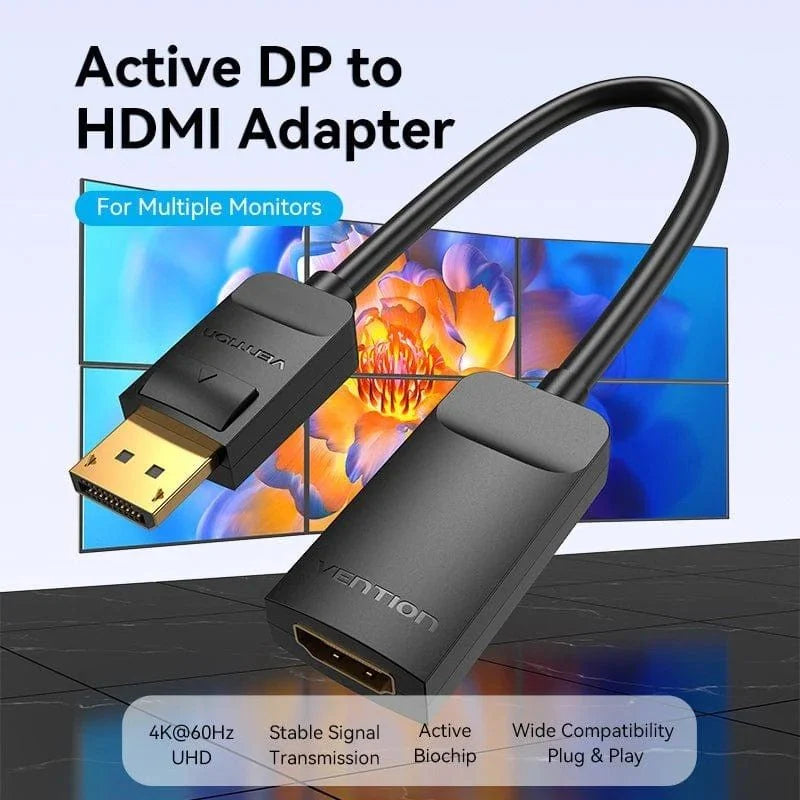 Adaptador DisplayPort Macho para HDMI 4K Fêmea / Vention HBZBB/ 15cm / Preto