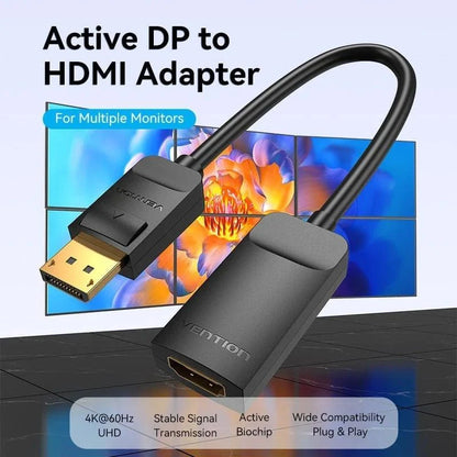 Adaptador DisplayPort Macho para HDMI 4K Fêmea / Vention HBZBB/ 15cm / Preto