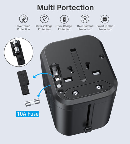 Carregador de Viagem Choetech PD5008, 3xUSB-A, 2xUSB-C, GaN, 35W, Universal (Preto)