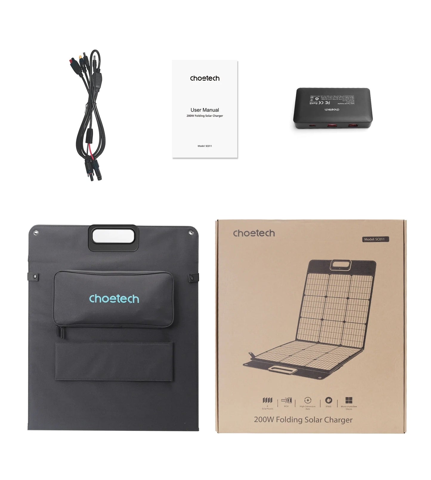 Carregador Solar Portátil Choetech SC011 200W - Painel Solar Preto