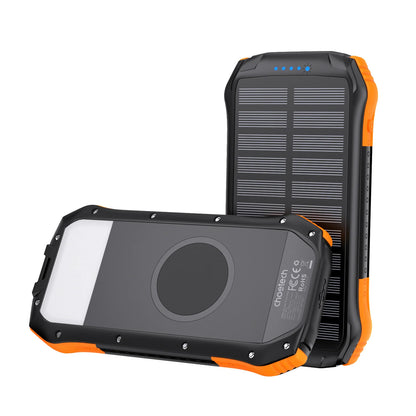 Power Bank Solar Choetech B658 10.000mAh com 2 Portas USB e Carregamento Qi 5W (Preto e Laranja)