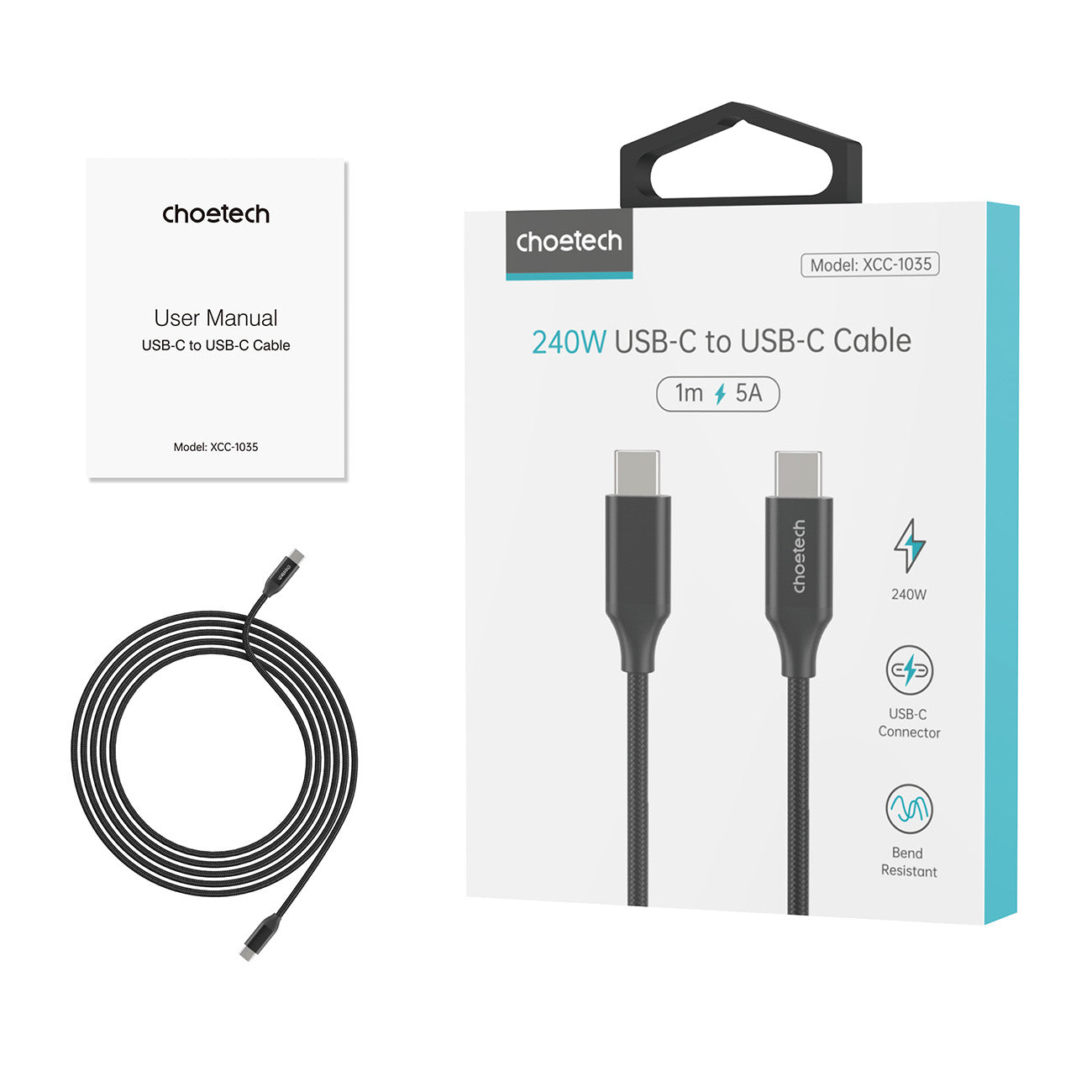 Cabo USB-C para USB-C Choetech XCC-1036 / 240W /2m / Preto