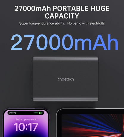 Powerbank Choetech B635BK USB-A / USB-C / 22.5W / 27000mAh / Preto