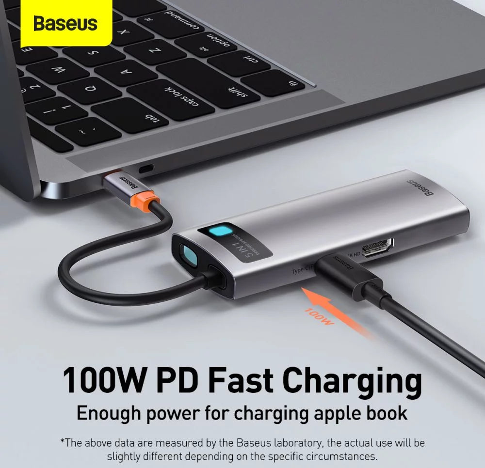Adaptador 5 em 1 Baseus Hub USB-C para 3x USB 3.0 + HDMI + USB-C PD