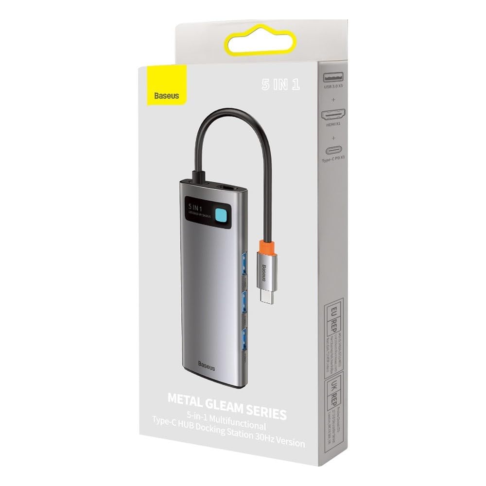 Adaptador 5 em 1 Baseus Hub USB-C para 3x USB 3.0 + HDMI + USB-C PD