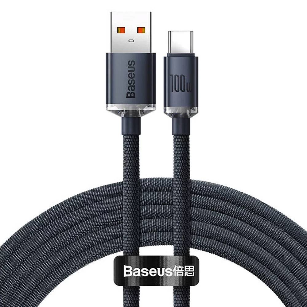 Cabo Baseus Crystal Shine USB-A para USB-C / PD 100W / 1.2m / Preto