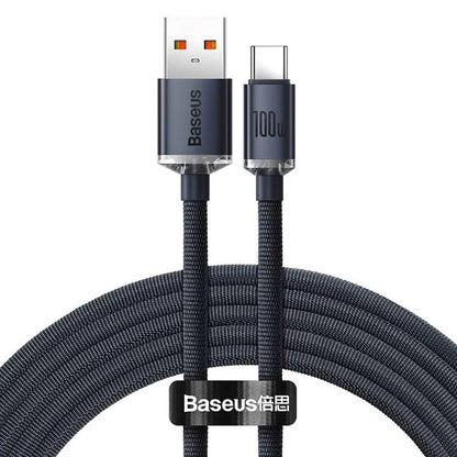 Cabo Baseus Crystal Shine USB-A para USB-C / PD 100W / 1.2m / Preto