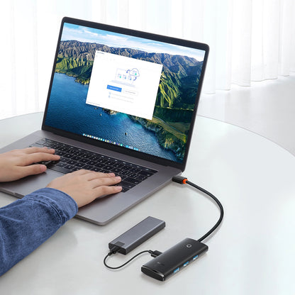 Baseus Lite Series Hub 4 em 1 USB-C para 4x USB 3.0 + USB-C / 25cm / Preto