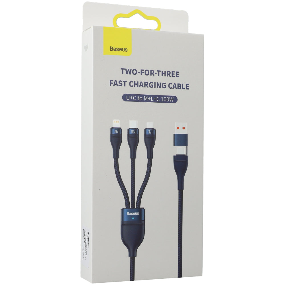 Cabo 3 em 1 Baseus Flash Series 2, USB-C + Micro USB + Lightning, 100W, 1.2m (Azul)