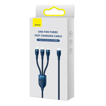 Cabo 3 em 1 Baseus Flash Series 2 USB-C + micro USB + Lightning, 100W, 1.5m (Azul)