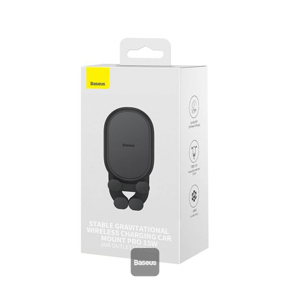 Suporte de Carro com Carregamento Sem Fios Gravitacional Baseus Pro 15W (Preto)
