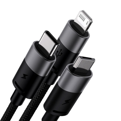 Cabo USB para USB-C + Micro USB + Lightning / 3 em 1 Baseus StarSpeed Series / 3,5A / 1.2m / Preto