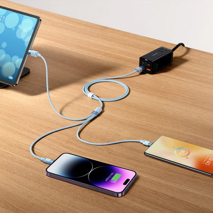 Cabo USB para USB-C + Micro USB + Lightning / 3 em 1 Baseus StarSpeed Series / 3,5A / 1.2m / Preto