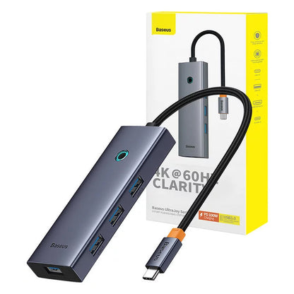 Hub USB-C Baseus UltraJoy 6 em 1 HDMI 4K 60Hz 4x USB 3.0 PD 100W Cinzento
