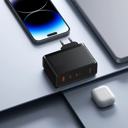 Carregador Baseus GaN5 Pro 160W / 2x USB-C 1x USB-A / Preto / cabo USB-C para USB-C 240W incluído