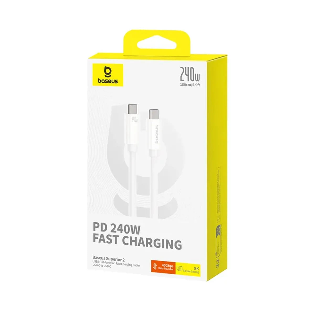 Cabo Baseus Superior 2 USB-C para USB-C 240W, 1,8m (Branco)