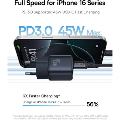 Carregador Baseus PicoGo GaN Fast Charger Ultra-Mini 45W USB-C Preto