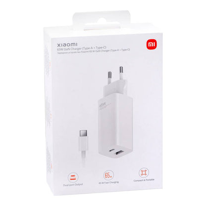 Carregador Xiaomi Mi Fast Charger 65W GaN USB Type-A + Type-C Branco