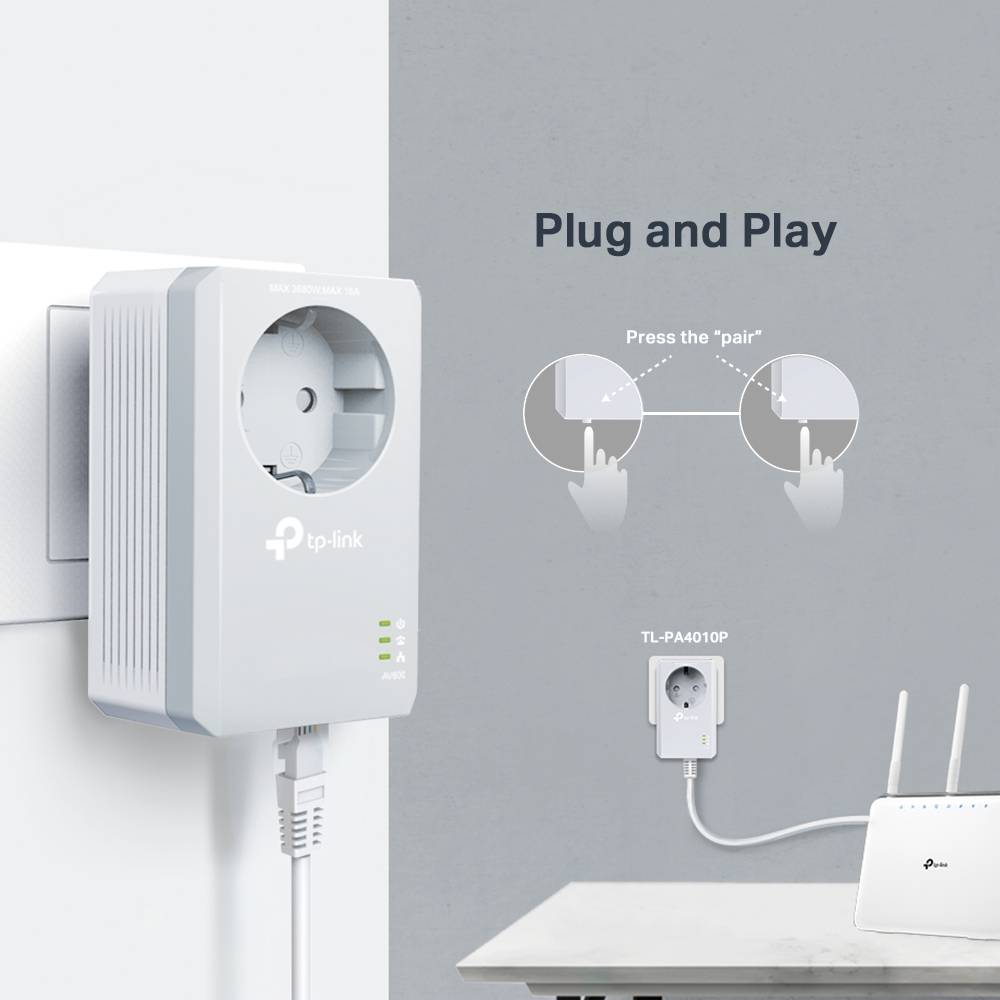 Powerline TP-Link TL-PA4010P KIT AV600 HomePlug AV Passthrough Starter Kit