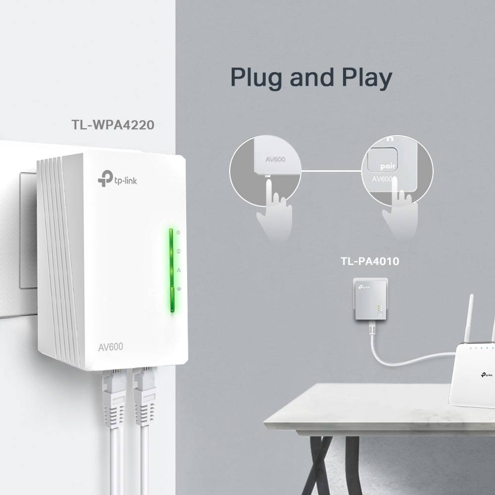 Powerline TP-Link TL-WPA4221 KIT AV600 HomePlug AV Fast Ethernet 300Mbps Wi-Fi Starter Kit