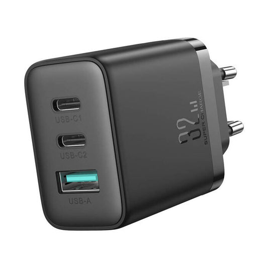 Carregador de Porta Dupla Joyroom R-TCF10 / 2x USB-C 1x USB-A / 30W / Preto