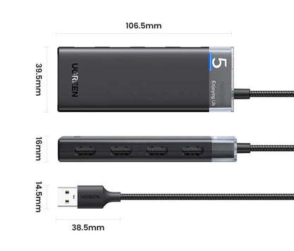 Hub Ugreen CM653 com 4 Portas USB-A e Cabo de Alimentação USB-A (Preto)